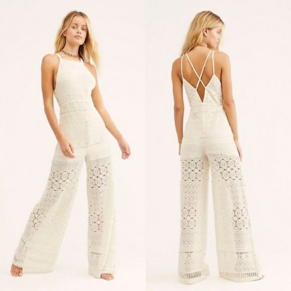 Free People Pants - NEW Free People Boho Moon Bay Crochet Jumpsuit